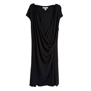 Tommy Bahama Faux Wrap Dress Size XL Womans Black Jersey Sleeveless V-neck
